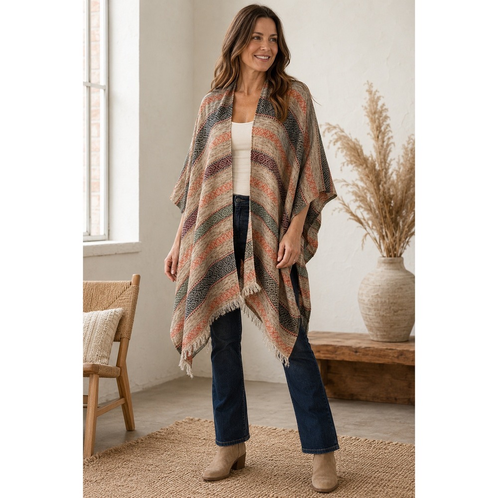 Quagga Geometric Southwestern Poncho Wrap Boho Western Minimalist Cotton OS
